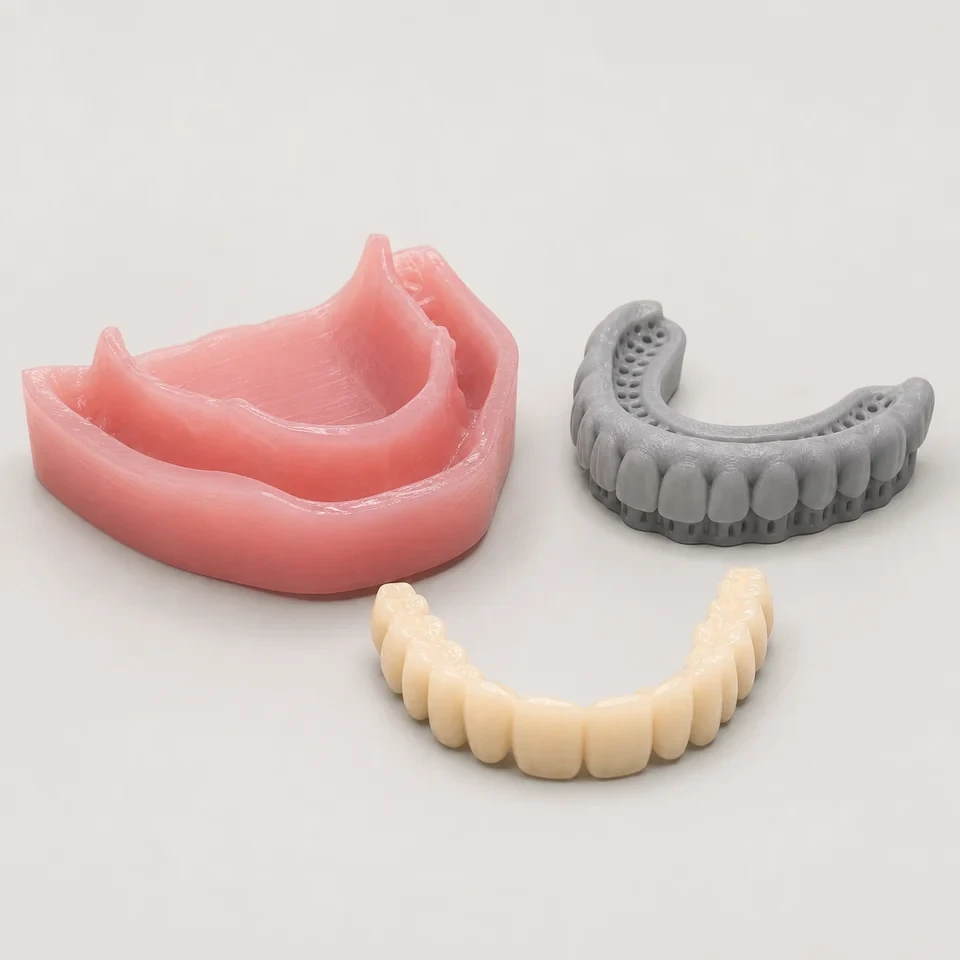 Digital denture components — milled denture base, denture teeth and a milled disc
